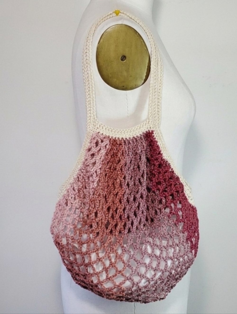 Market Bag Burgundy Handmade Crochet French Net Tote Sack Cotton Grocery Beach